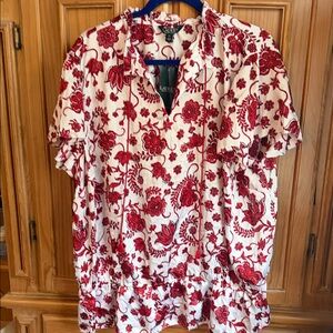 Ralph Lauren White and Red Floral Top
